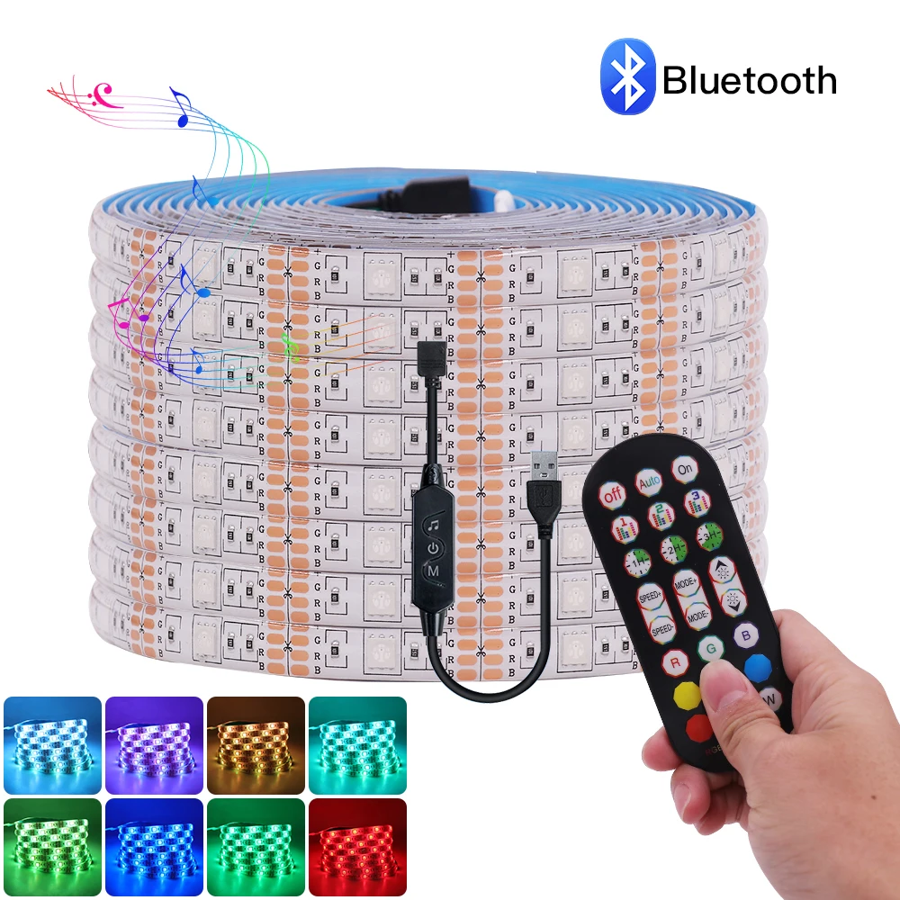 5V USB Bluetooth RGB LED Strip Light 5050 30LEDs/M 24Keys Remote Control Kit Ribbon Tape Flex Linear Lighting TV Decor 0.5m 5m