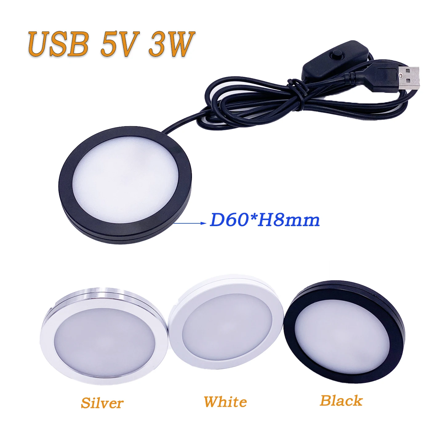 

1PCS 5V USB LED Under-Cabinet Light 3W with Switch for Display Cases Shelves Counters RVs Camper Indoor Reading Spotlights