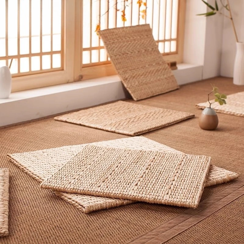 ‌Natural  Straw Braided Seat Cushion Pad Anti Bedsore Square Chair Mat for Car Yoga Tatami Cushion Breathable Meditation Mat