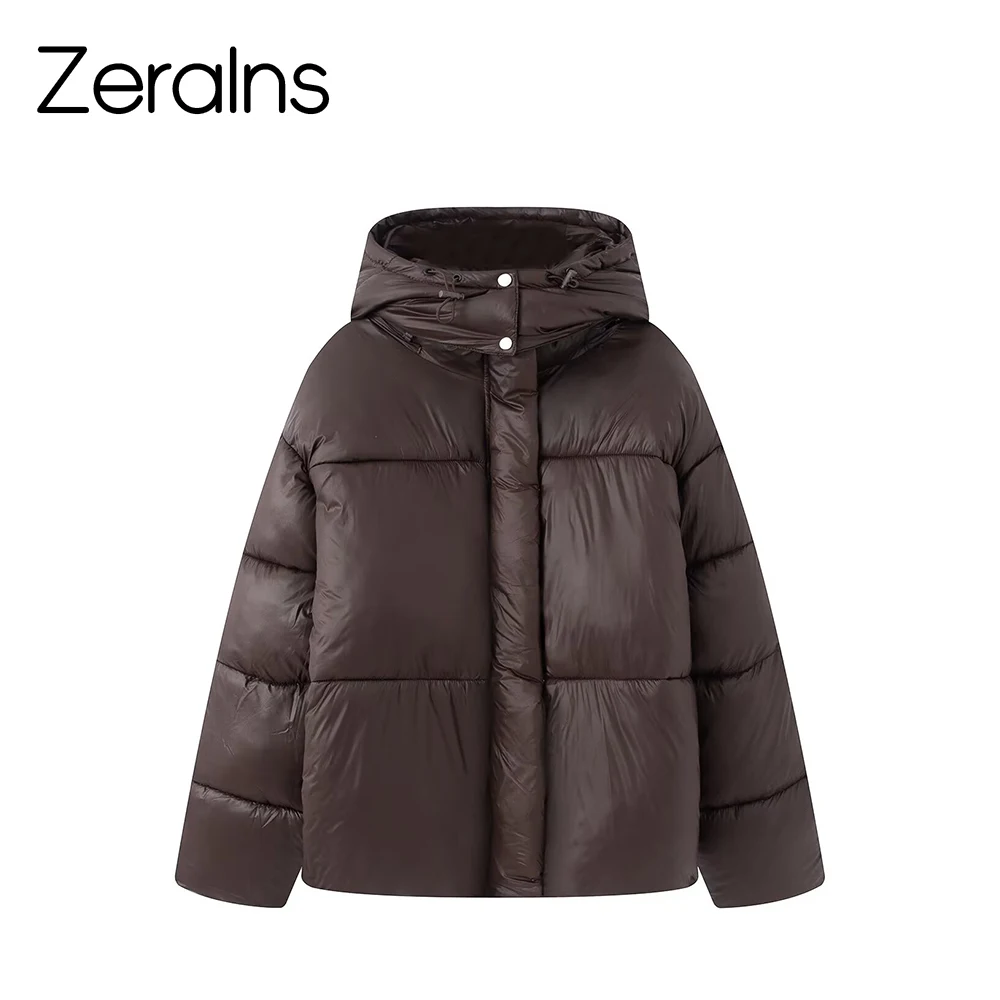 

ZERAINS Winter women's French style design zipper style stand up collar hooded long sleeved warm and thick cotton clothing
