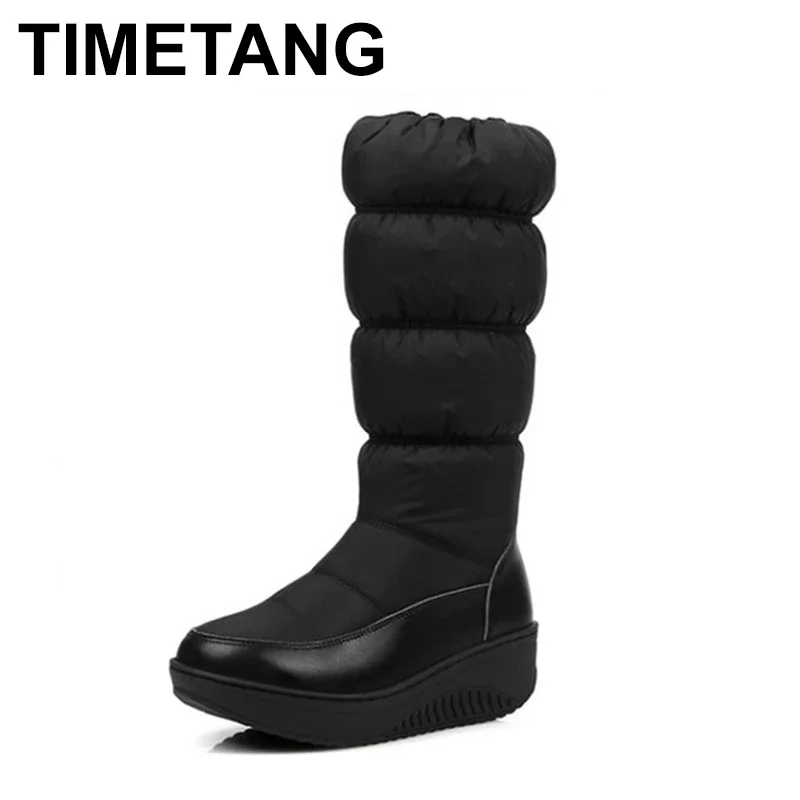 TIMETANG  Russia Keep Warm Women snow boots zipper mid calf boots thick fur plush platform down wedges winter boots Size 35-44