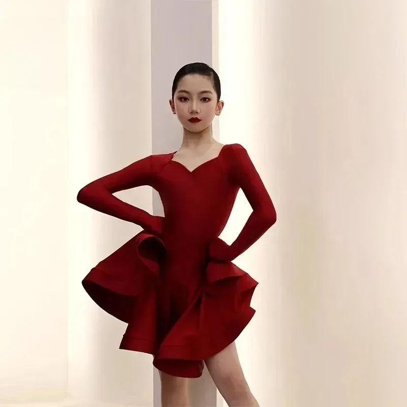 

customized women's adult Latin dance girls' professional competition costume ballroom dance children's performance uniform skirt
