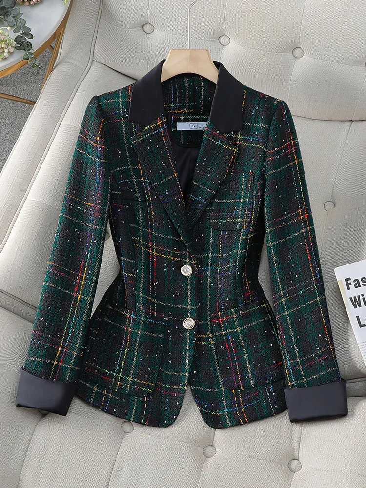 Autunno inverno donna Casual Blazer donna giacca nero bianco verde Plaid manica lunga monopetto femminile cappotto di grandi dimensioni