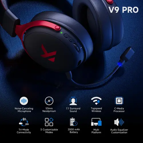Imagen 2 del producto MCHOSE V9 Pro Gaming Auriculares inalámbricos 7.1 Auriculares con sonido envolvente Micrófono con cancelación de ruido Baja latencia Ligero para PS5 PC SWITCH