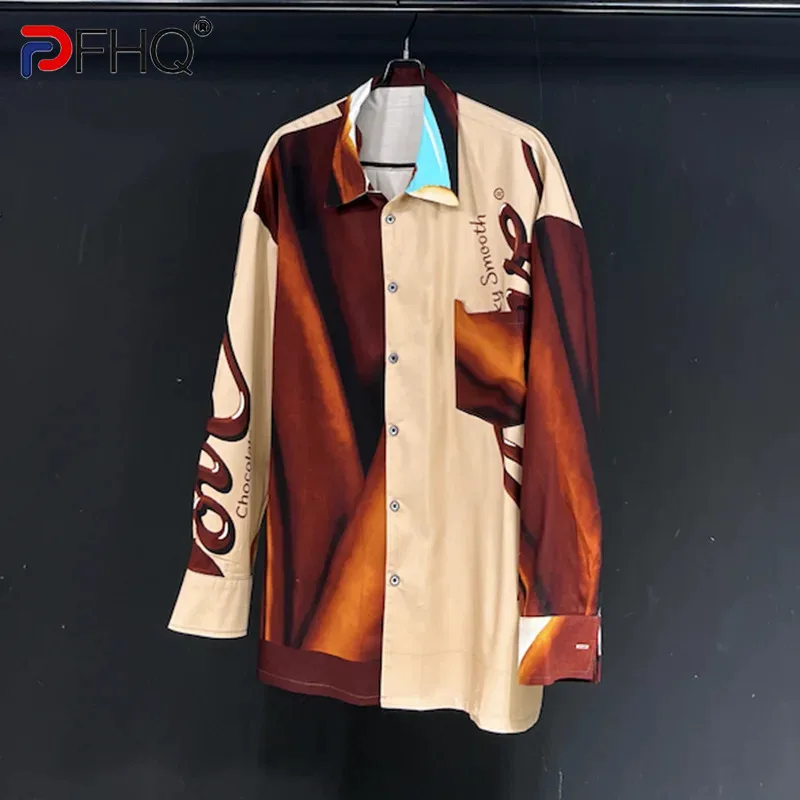 

PFHQ Design Autumn Winter New Long Sleeved Lapel Collage Shirt Niche T-shirt 2024 Contrast Color Single Breast Tops 21Z5932