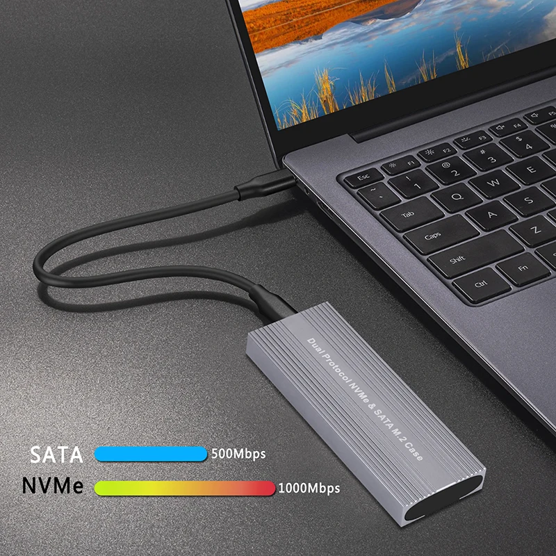 M.2 NVME SATA SSD Case Enclosure Dual Protocol JMS581D Chip 10Gbps USB 3.2 GEN2 TYPE C External M2 SSD Box M / B+M Key Tool Free