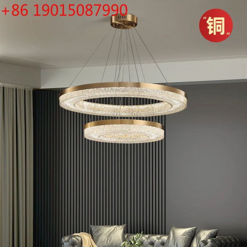 

All copper French retro living room chandelier modern simple creative round atmosphere LED smart lamp