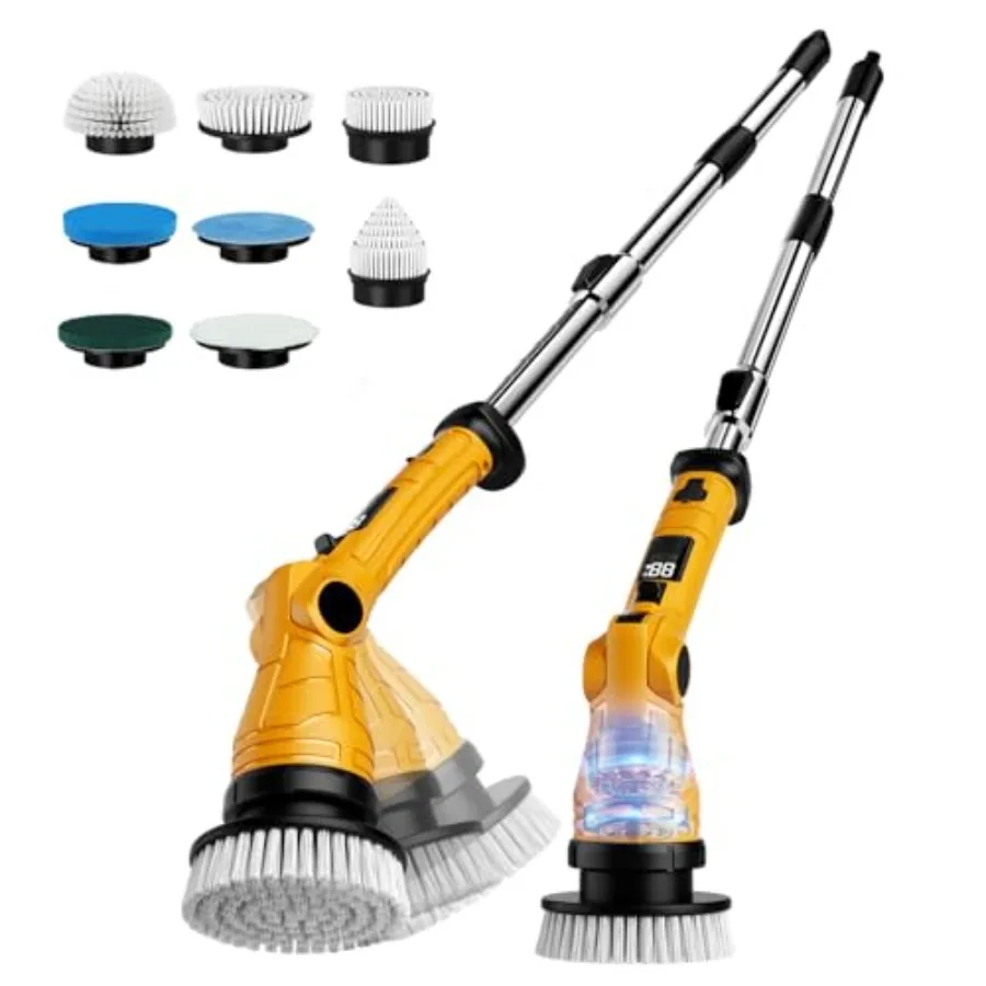 

Electric Spin Scrubber with 8 Replaceable Brush Heads 6 Adjustable Angle Waterproof LED Display Cordless Cleaning Brush Supplie