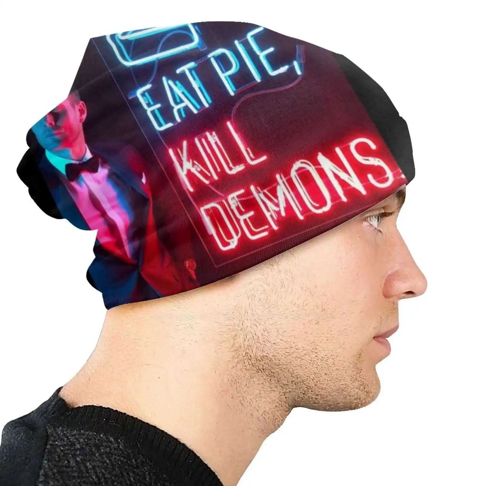 Eat Pie , Kill Demons. Knitted Hat Warm Beanie Outdoor Caps Eat Pie Kill Demons Supernatural Tv Show Series Jensen Ackles image 3