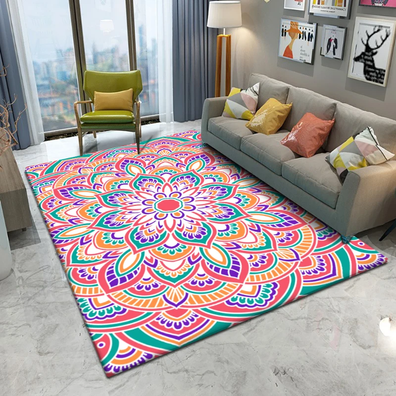 Bohemian Style Mandala Pattern Carpet Non-slip Bath Mat Soft Fluffy Flannel Living Room Bedroom Decor Carpet Carpet for Nursery