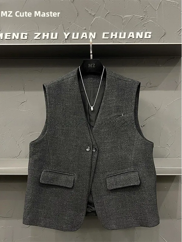 

Очень большой жилет V-образной формы премиум-класса (300 Pou) для многослойного ношения, весенне-осенний, в корейском ретро-стиле, верхняя одежда