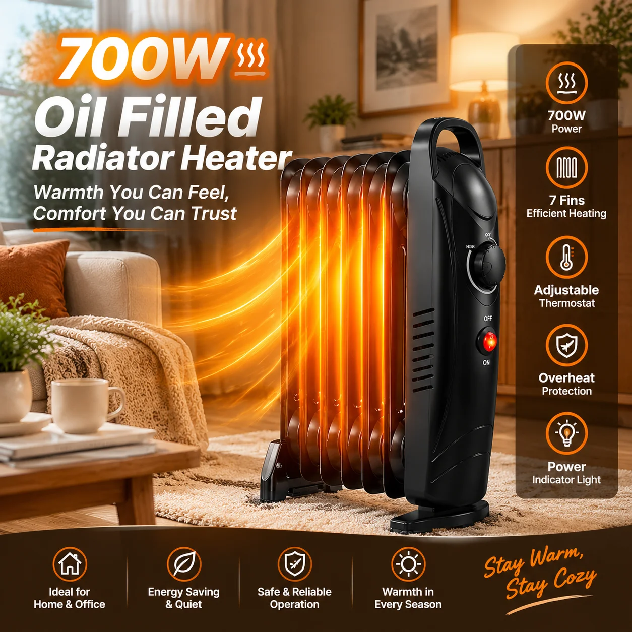 1500W Infrared Quartz Space Heater with Wood Grain Cabinet, 4 Quartz Tubes, High Low ECO Modes, Remote Control, 12H Timer, LED Display, Adjustable Thermostat, °C/°F Conversion, Child Lock