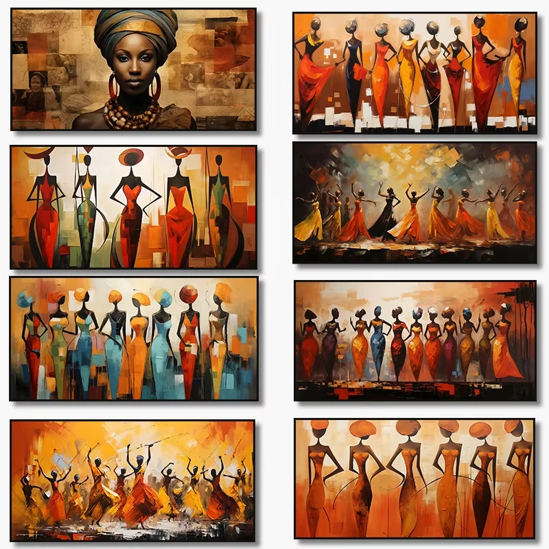 Colorful African Black Woman Ethnic Women Canvas Painting Poster Print Abstract Wall Art Picture for Living Room Home Decor