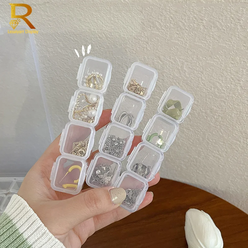 Nail jewelry storage box can be detachable Transparent Rectangle Storage for Jewellery Organizer with Grids Plastic Container