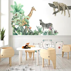 Safari Forest Animals Wall Stickers for Kids Boys Girls Baby Room Decoration Giraffe Zebra Wallpaper Nursery Wall Decal Vinyl