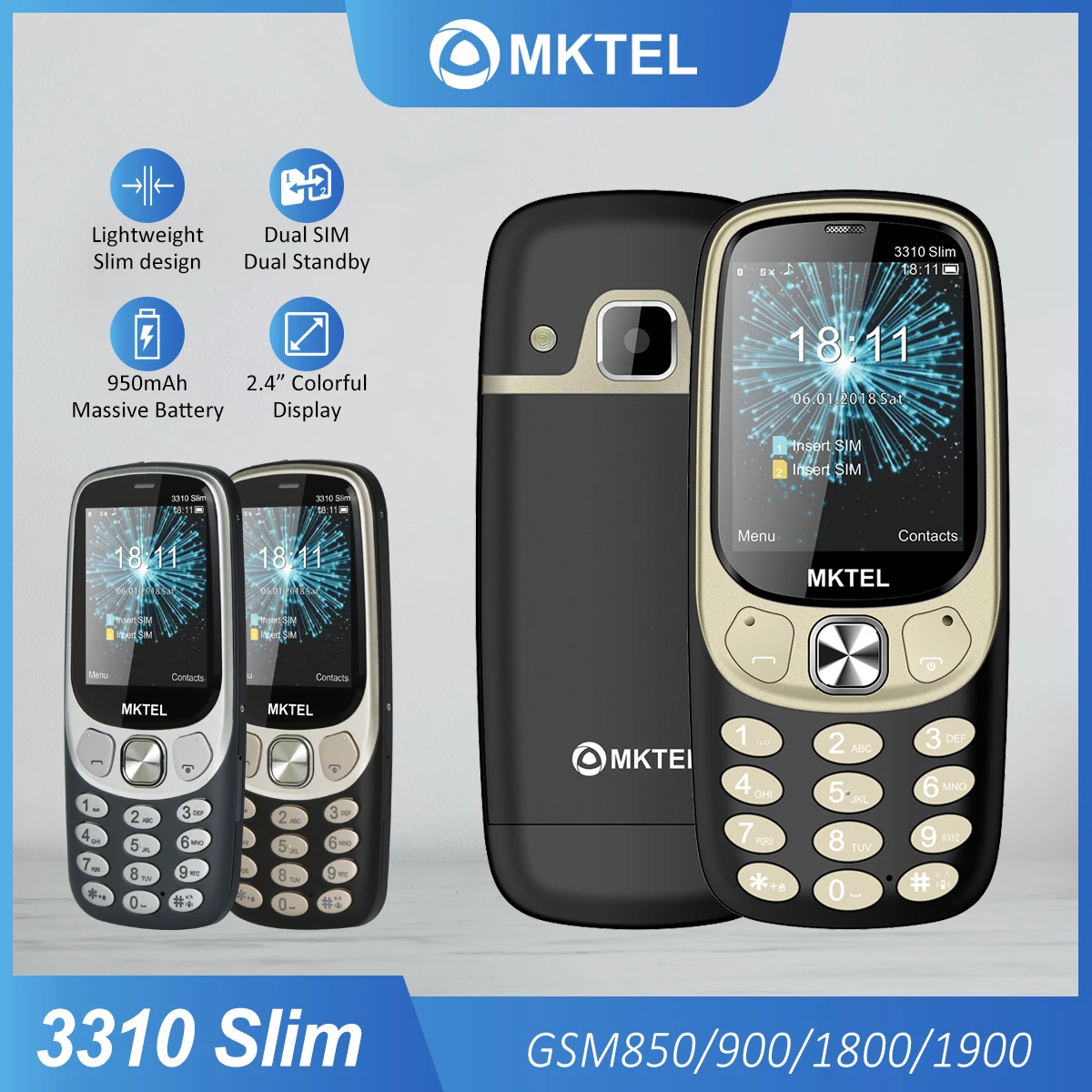 MKTEL 3310 Slim Feature Phone Slim Design 2.4