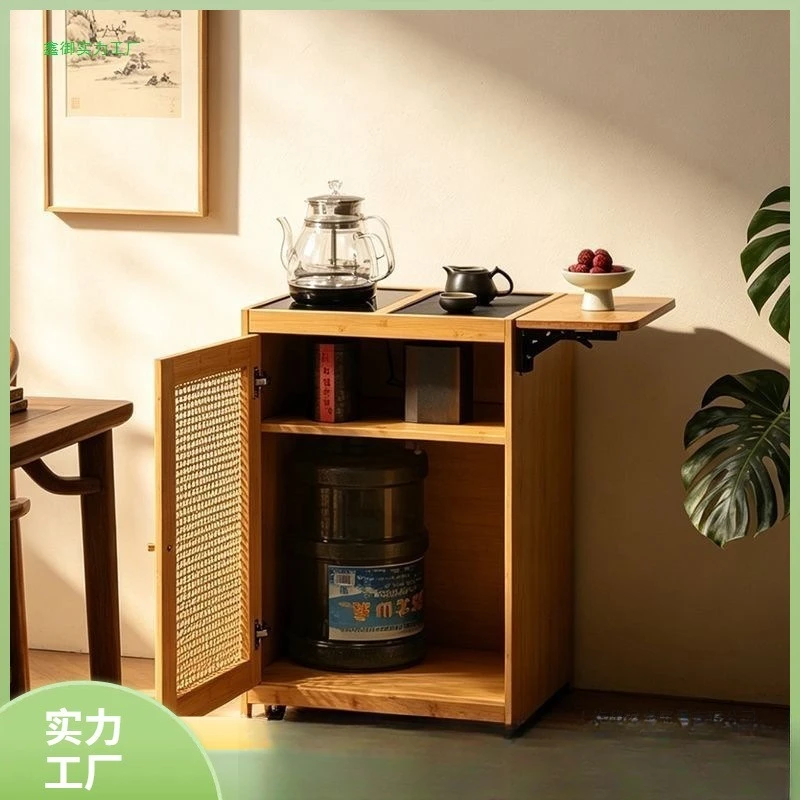 Simple tea cabinet mobile tea table side kettle integrated side few log colors