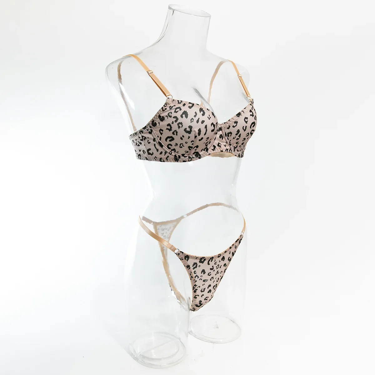 

Women's Sexy Leopard Print Backless White Leopard Print Underwire Push-up Adjustable Bra Sexy Lingerie Sous Vetement