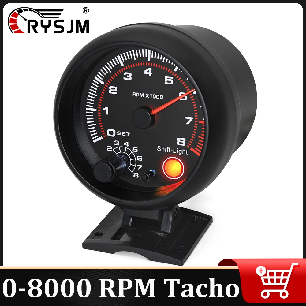 

1-8 Cylinders RPM Tachometer 0~8000RPM Car Meter Gauge With Shift-Light Tachometer Car Gauge For Petrol Engines 12V Car Vehicle