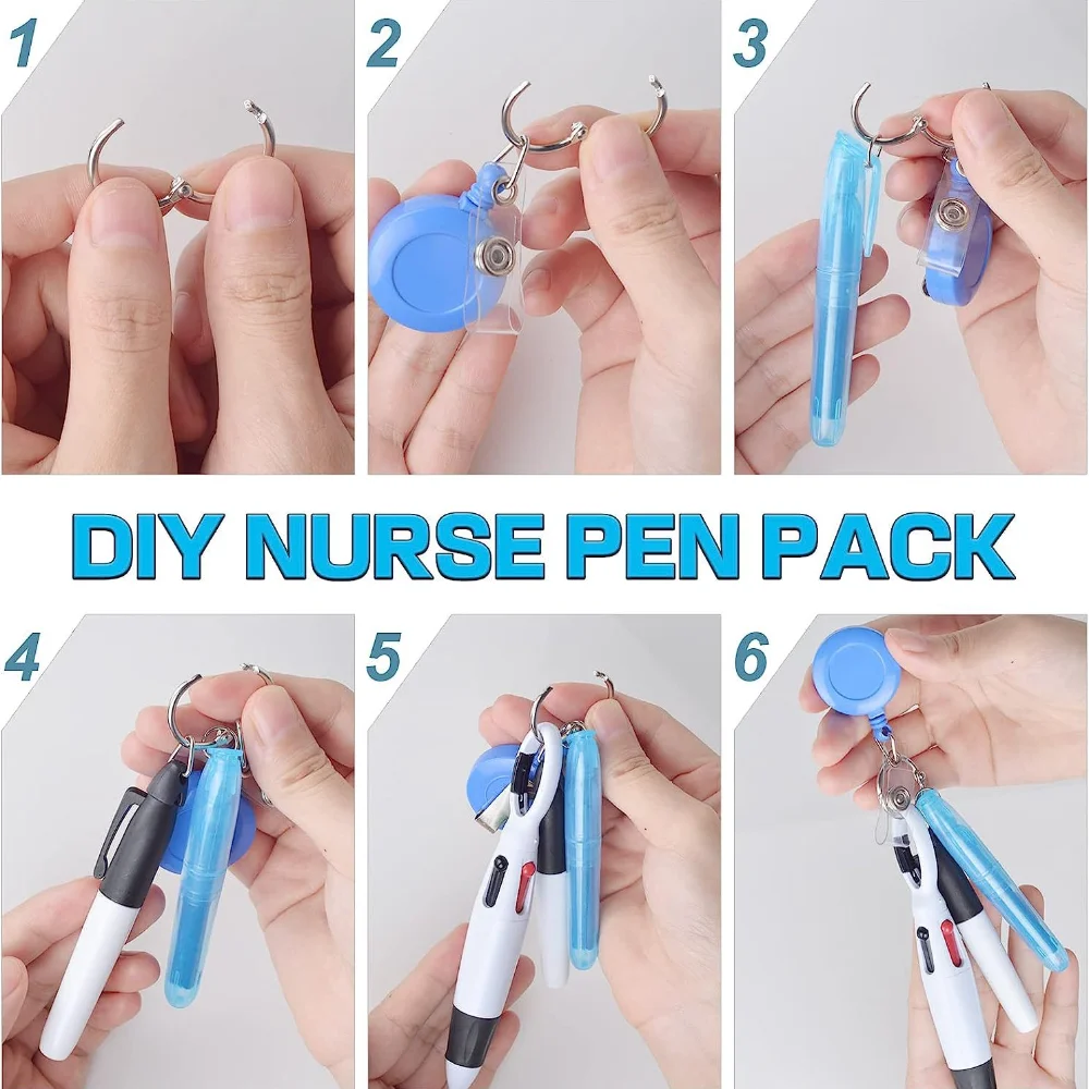 Hot Selling Nurse Pen Set with Scalable Buckle Reel Easy To Pull for ID Badge Clip Nurse\'s Day Gift Ballpoint Highlighter Pens