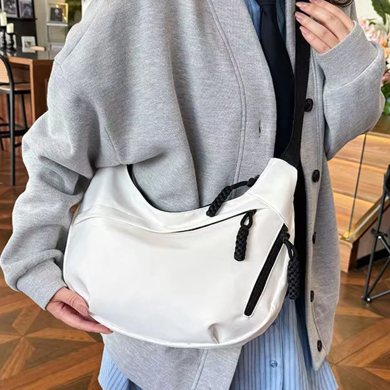 Casual Women's Nylon Crossbody Bag, Large Capacity Hobo Shoulder Purse with Adjustable Strap, Black/White/Khaki for Daily Use image 3