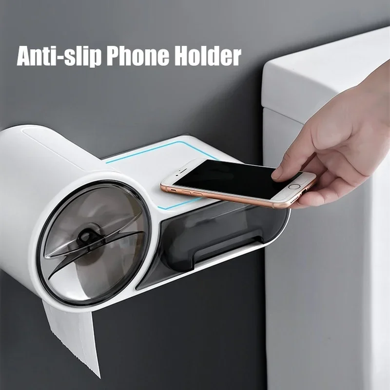 

Multifunction Self Adhesive Toilet Paper Holder Bathroom Stand Wall Mount Toilet Holder Waterproof Phone Holder Storage Box