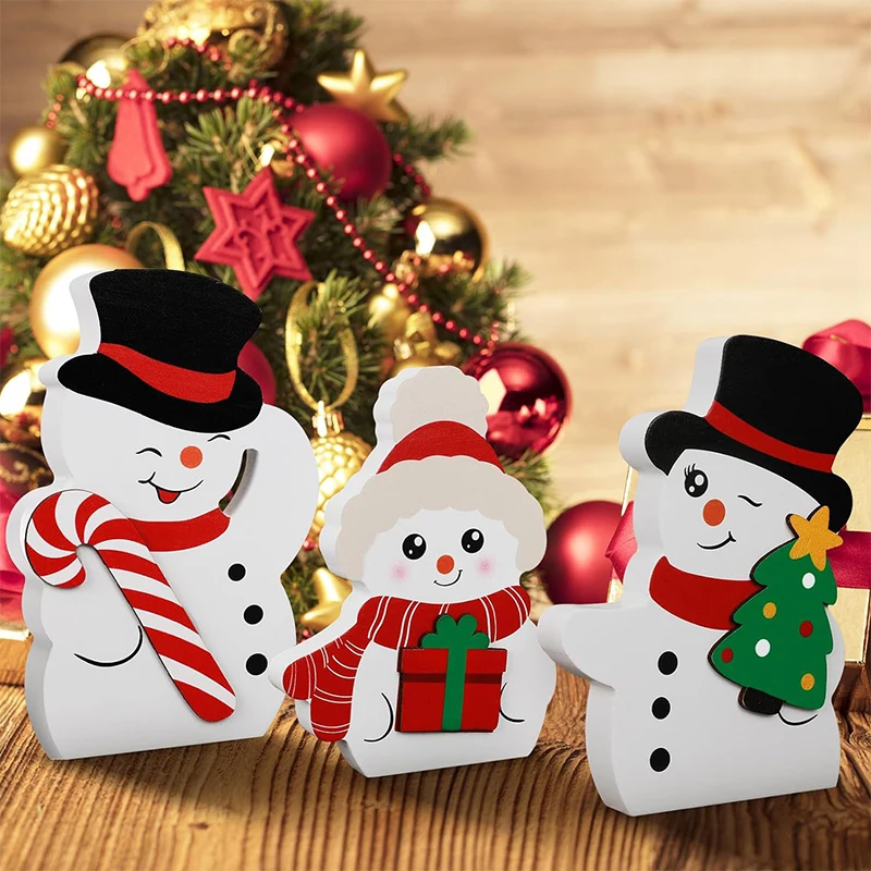 3pcs Christmas Snowman Figurine Tabletop Centrepiece Landscape Model Miniature Garden Figurine New Year Home Decor Ornaments