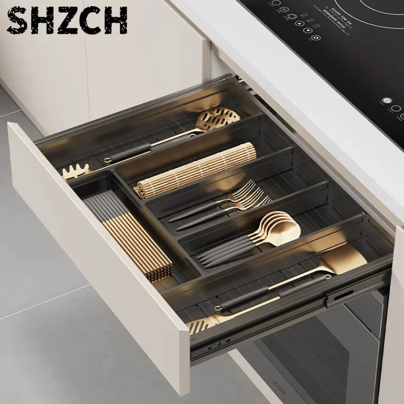 Shallow Drawer Rack for Cutlery, Soft Closing Rail Spoon Holder,Thin Divider Knife Organizer,Dishwasher Top Utensil Storage Unit