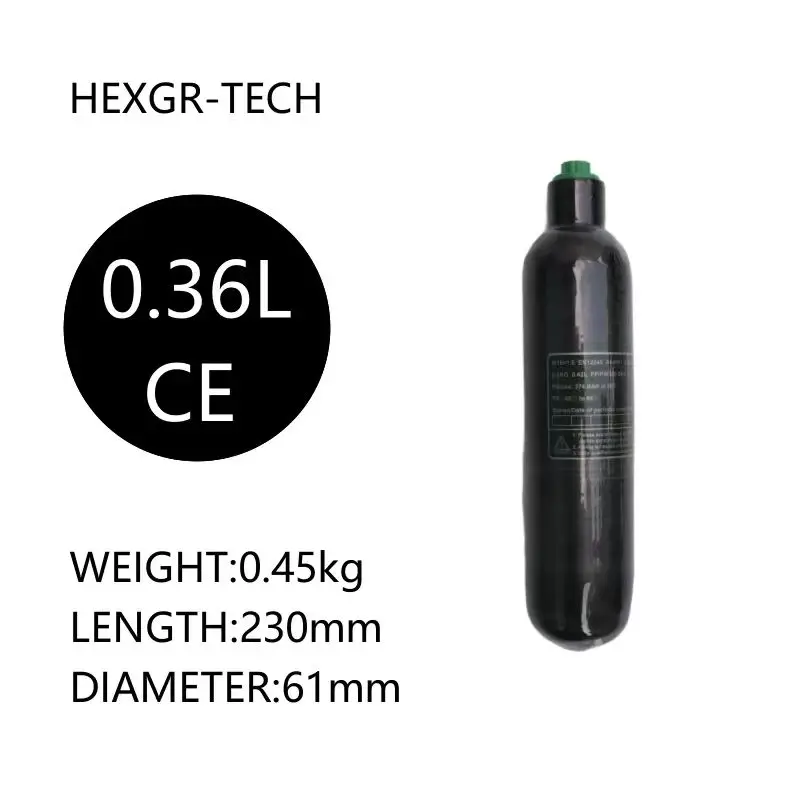 

Cilindro de fibra de carbono HPA, tanque de Gas de alta presión para FX, buceo y caza,360cc, 4500PSI, 300bar, 30MPa, 0.36L