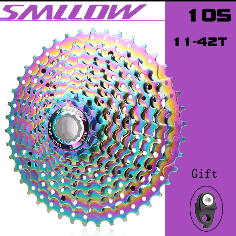 SMLLOW Cassette MTB Bicycle Freewheel 10 Speed 11-42T Mountain Bike Sprocket Colorful Rainbow Flywheel Chain Wheel