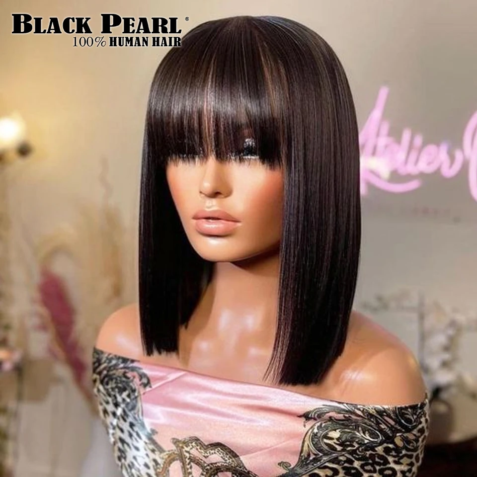 Short Bob Wig With Bangs Straight Hair Bob Wigs Brazilian Human Hair Wig Remy Full Machine Made Wig for Women Glueless Bob Wig