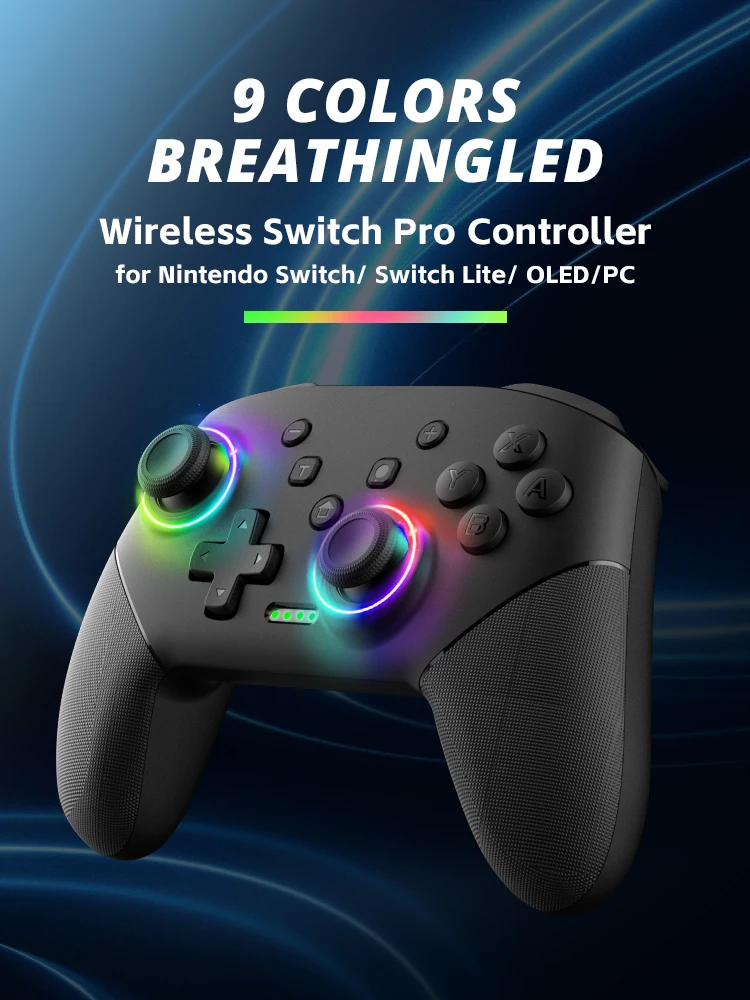Manette de jeu sans fil pour Switch 2/Switch OLED/Lite, avec lumière RGB et turbo programmable, manette de jeu Bluetooth pour PC/iOS