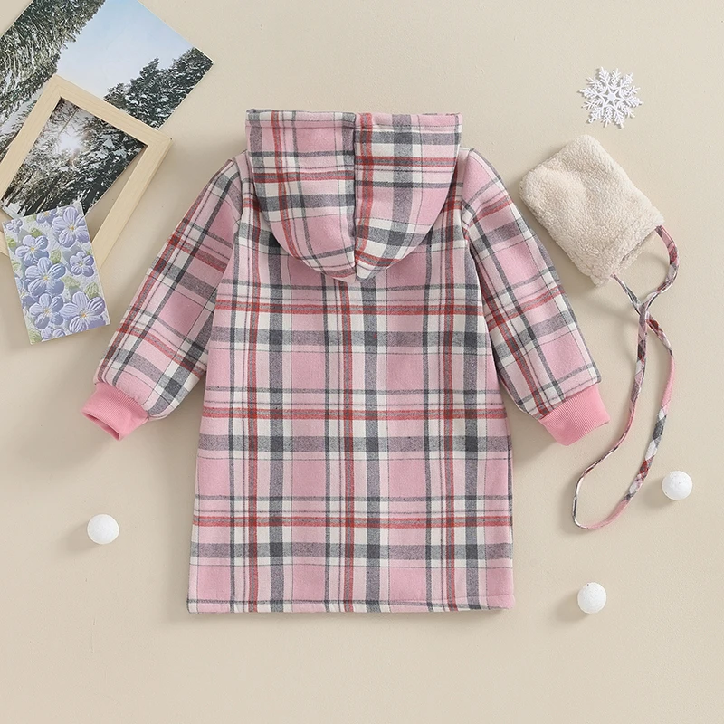 Toddler Girl Winter Coat Plaid Print Long Sleeve Hoodie Jacket and Crossbody Bag for Infant Baby Spring Fall Outwear