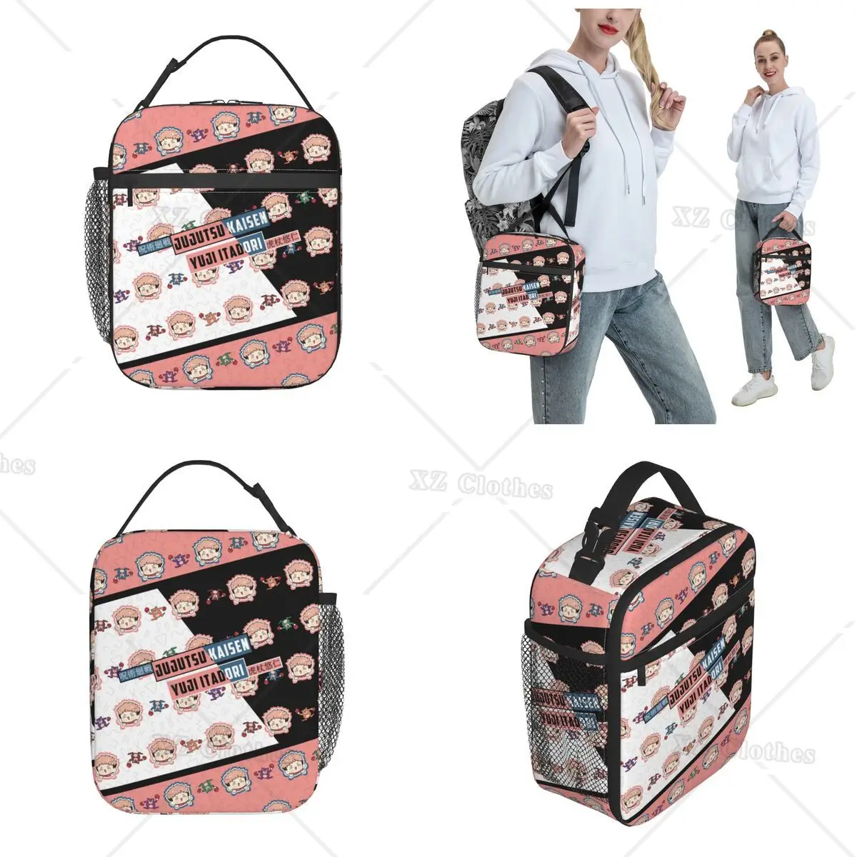 Jujutsu Kaisen Insulated Lunch Tote Bag for Women Men Kids Travel Picnic Storage Food Box Portable Cooler Lunch Box with Pocket