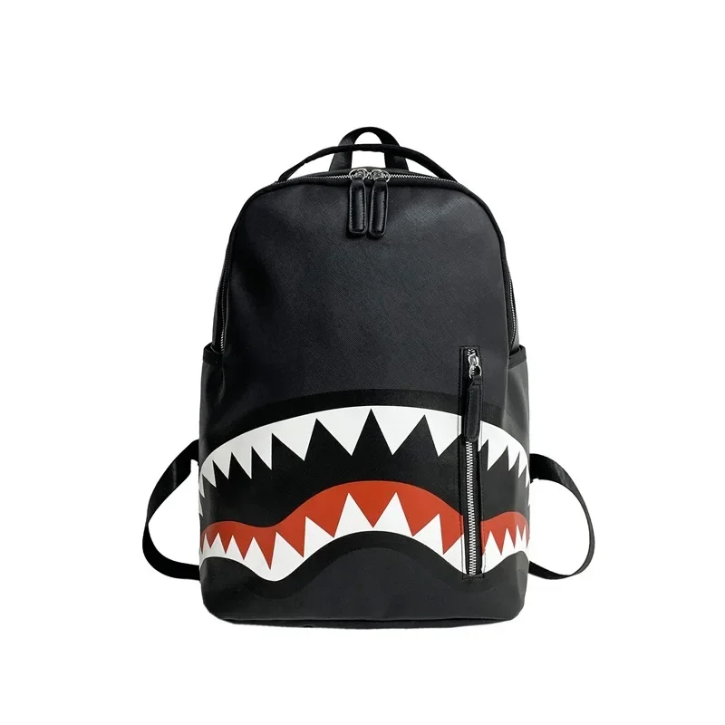 Stylish New PU Leather Backpack with Shark-inspired Design for Students and Travelers