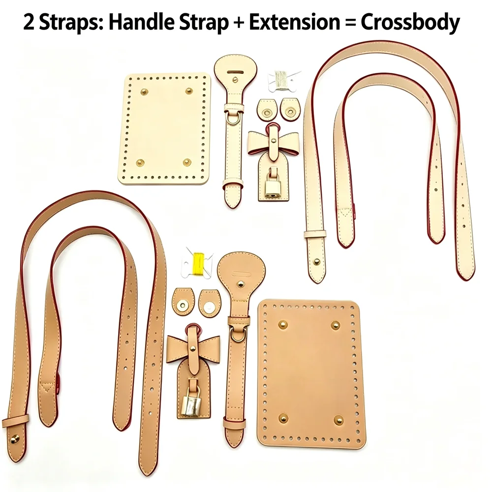 Vintage DIY Handmade Straw Weaving Handbag PU Leather Accessories Bucket Bag Material Single Shoulder Slant Cross Bag Strap