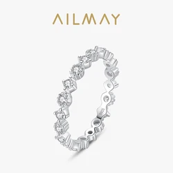 Ailmay-anel de dedo empilhável simples para mulheres, zircão romântico claro, anéis cz, joalheria fina minimalista, novo estilo, 2021
