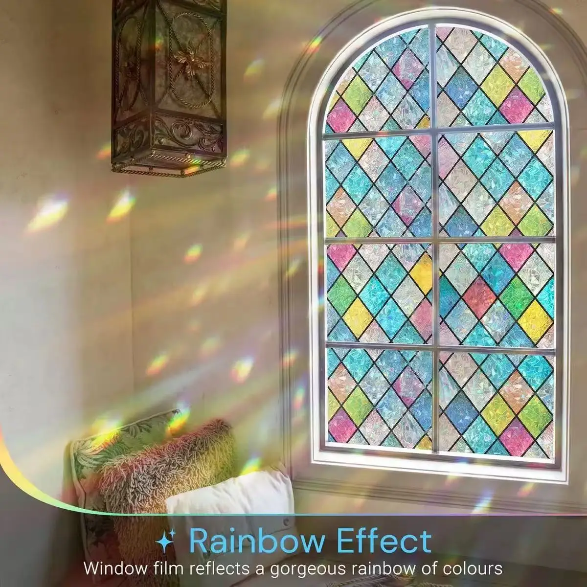 Eine Rolle Regenbogen-Fensterfolie, Bunte Sichtschutzfolie für Fenster, Dekorative UV-blockierende Statisch Haftende Fensterabdeckungsfolie für Zuhause