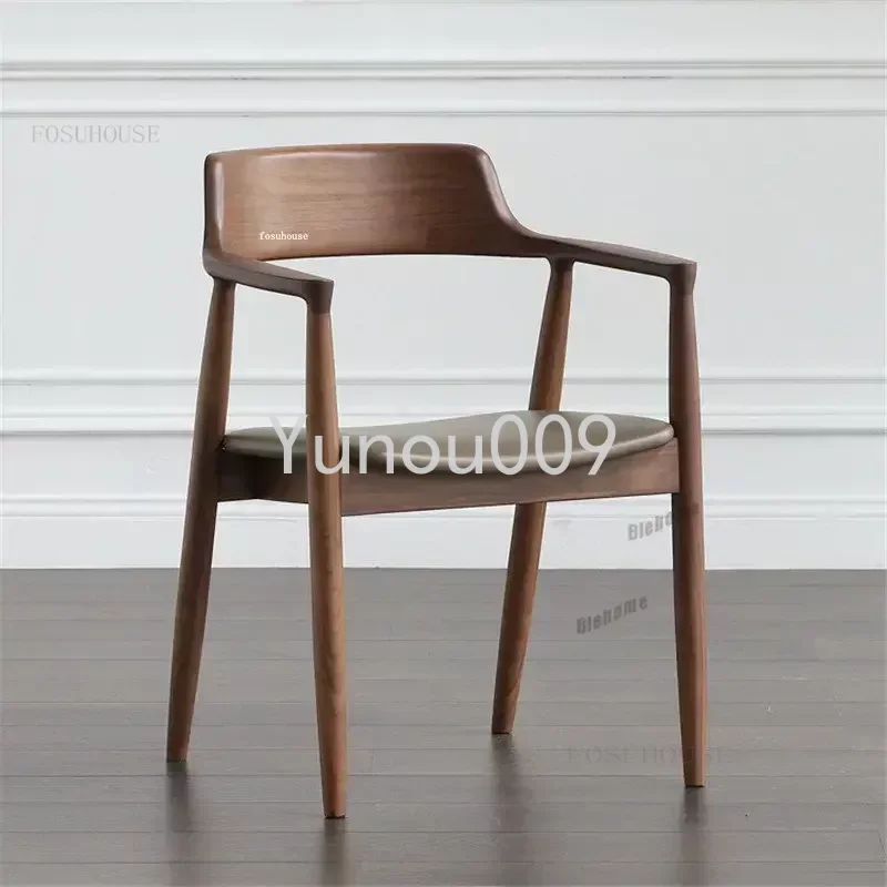 Solid Wood Kitchen Cafe Dining Chair Minimalist Restaurant Leisure Chairs for Apartment Office Home Backrest Armchair D American