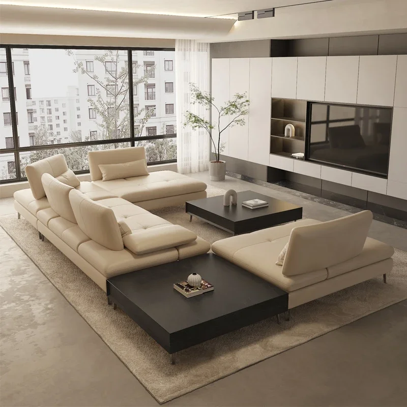 أريكة جلدية بسيطة من Rochburg سيناريو قاعة أفقية فيلا شقة كبيرة واسعة الجلوس حركة أمامية وخلفية عميقة #5