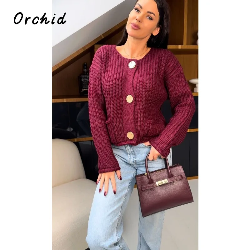 女性用ボタン付き長袖ニットカーディガン,ルーズフィット,ファッショナブルなセーター,春と冬のコート,2025