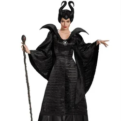 Witch Maleficent Sleeping Beauty Cosplay Costume Adult Women Hallowen Costumes Evil Black Dress Horn Hat Outfit Hat Helmet Hood