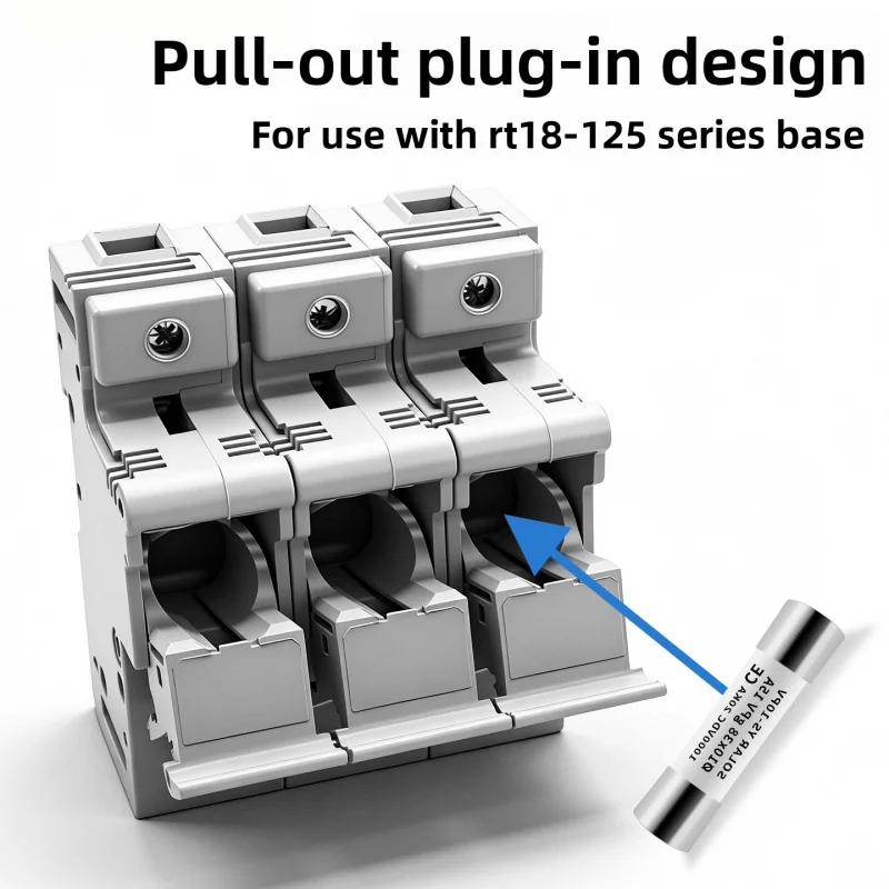 RT18 125A DIN Rail Fuse Base Holder, 1P 2P 3P 4P, for 22x58mm Link, Electrical Protection
