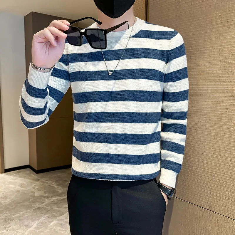 

Облегающий круглый вязаный свитер Ne в полоску для подростков, повседневный зимний длинный топ из полиэфирного волокна