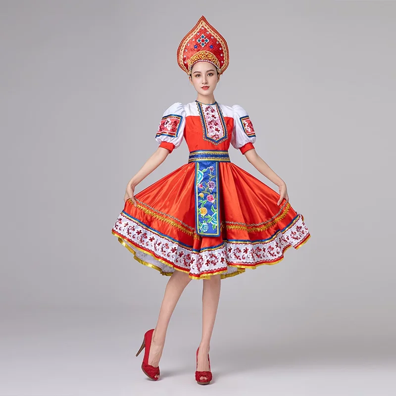 

Red Traditional Russian Dance Dress For Women New Year Festival Clothing Classic Queen Royal Dress (Hat+Clothes)