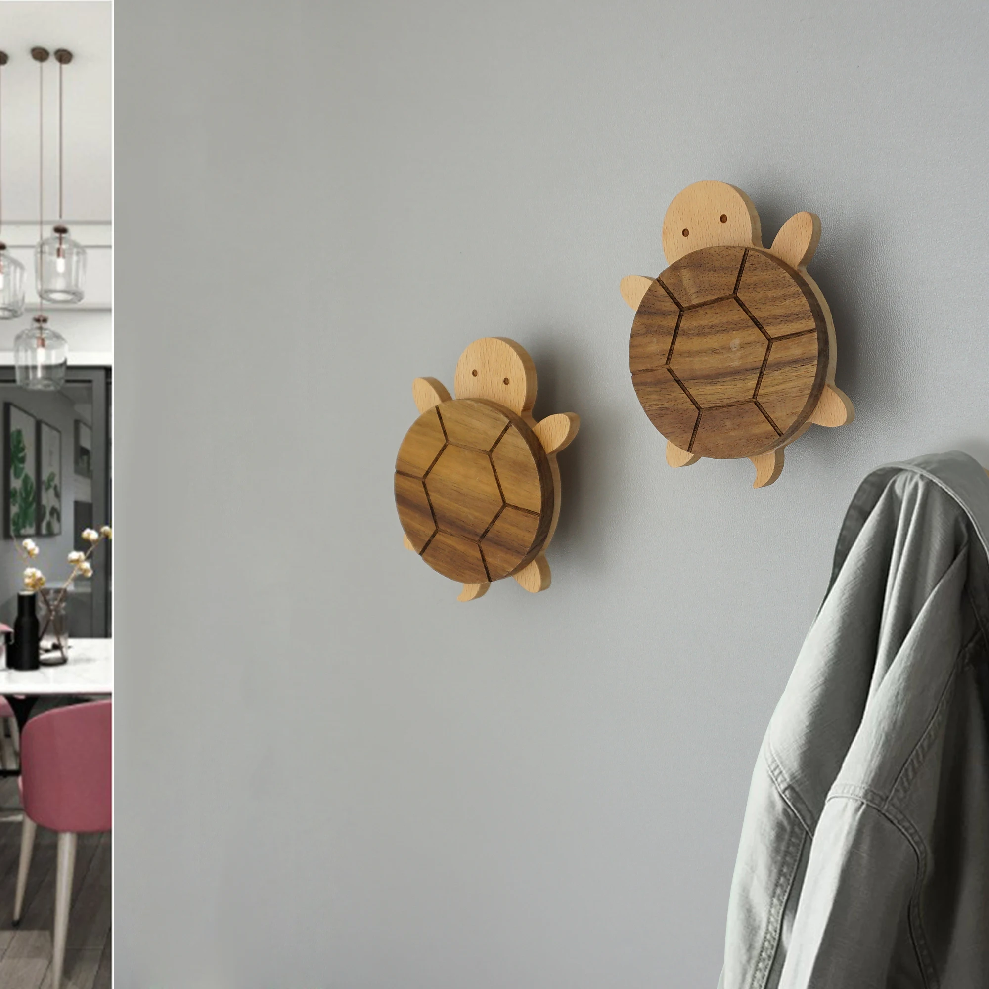 Cute Turtle Shape Creative Coat Hook for Children\'s Room Wall Mounted Keys Bags Hangers Solid Wood Bathroom Towel Racks Storage