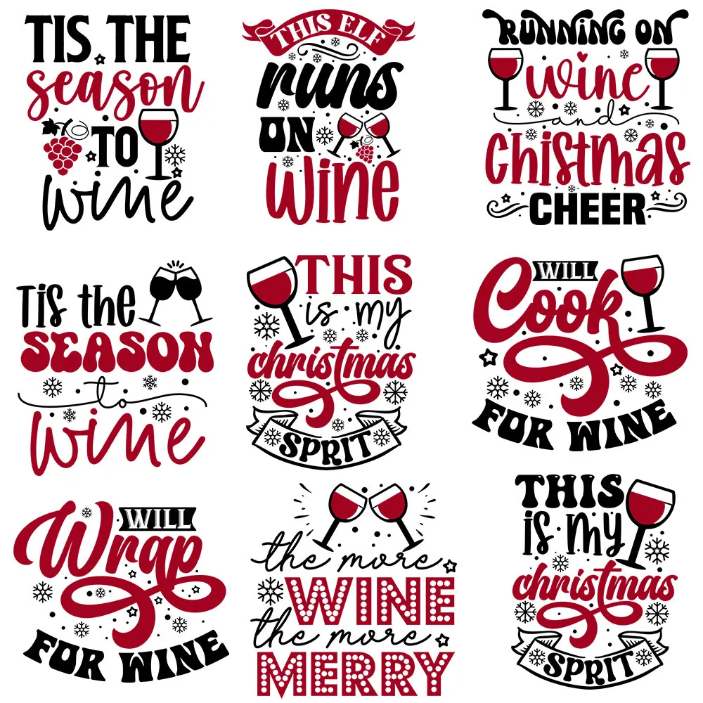 

This is My Christmas Wine Stickers on Fabric Iron-on Transfers Thermal Printing Decals Patches Applique Clothes
