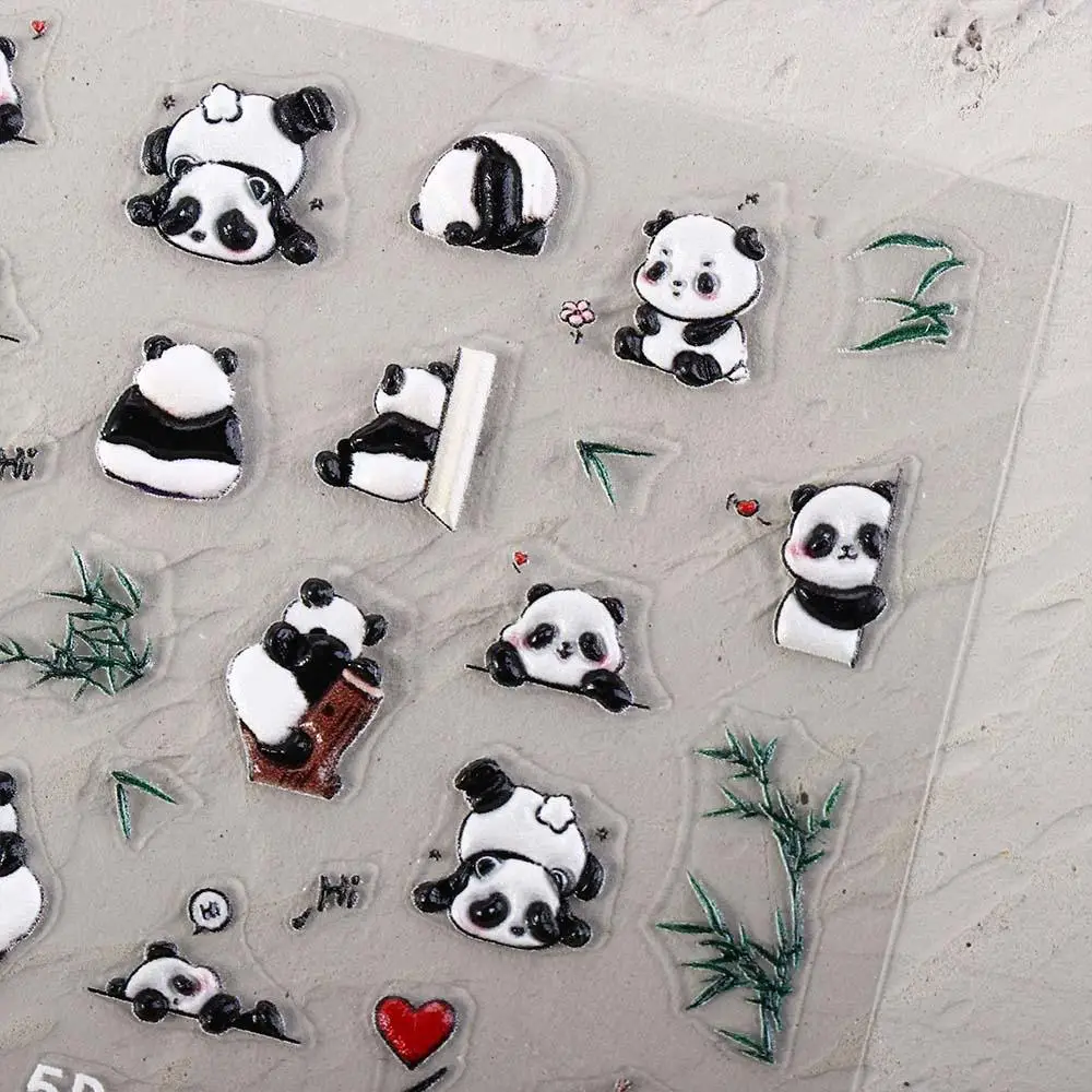 Panda bonito adesivos de unhas animais dos desenhos animados decoração de unhas decalques de unhas de bambu salão de beleza