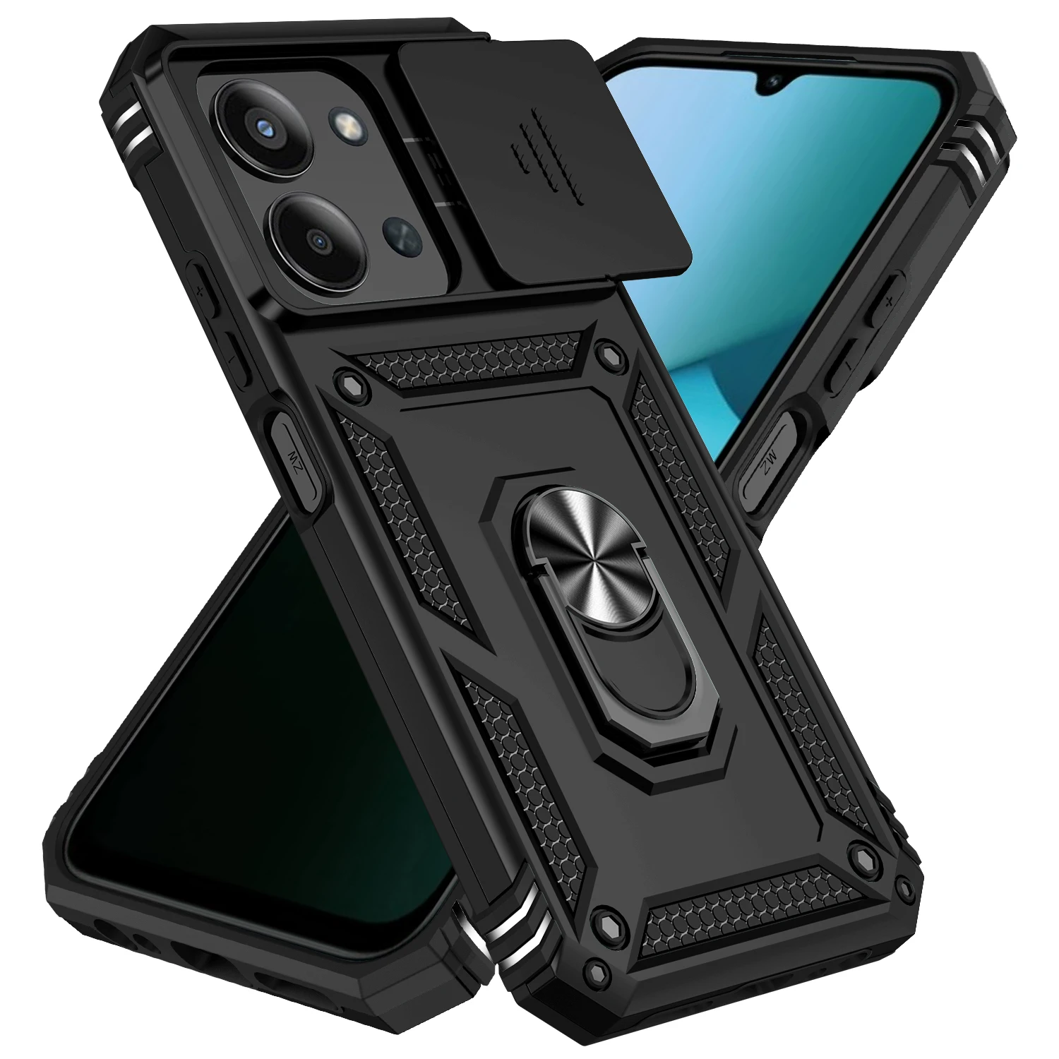 Rüstung Stoßfest Fall Für Xiaomi Redmi 15C 4G 5G 173,2mm Metall Ring Halter Schiebefenster Kamera objektiv Schutz Zurück Abdeckung