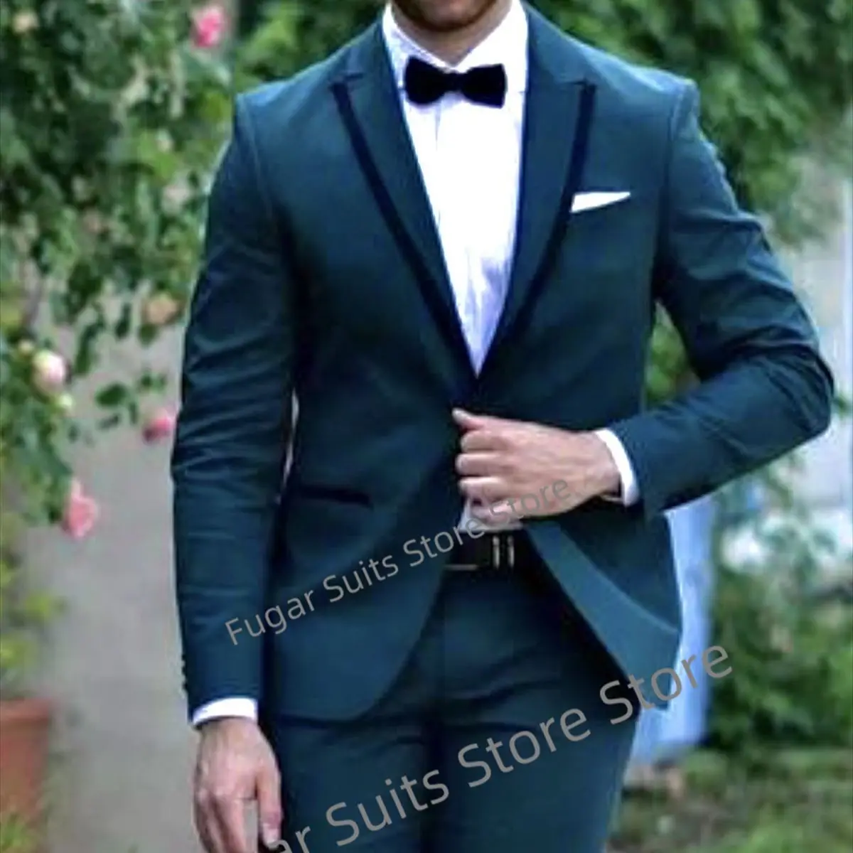 

Classic Navy Blue Elegant Suit For Men Slim Fit Peak Lapel Groom Wedding Tuxedos2 Pieces Sets Business Male Blazer Costume Homme